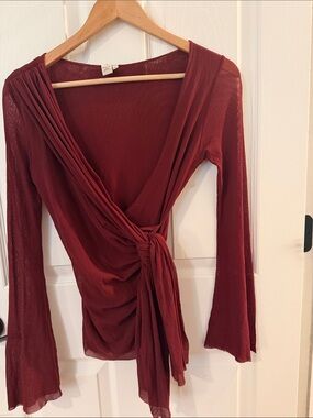 Y2K vintage Sweet Pea Burgundy Wrap Blouse with Side Tie